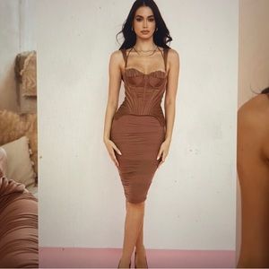House of CB ‘Talya’ Toffee Corset Midi Dress (NEW WITH TAGS)
